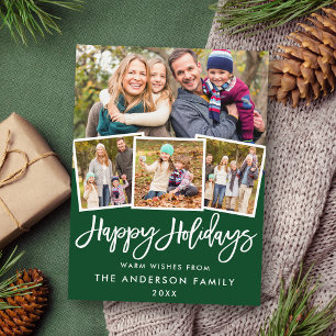 Brush Script Happy Holidays 4 Photo Green Postcard