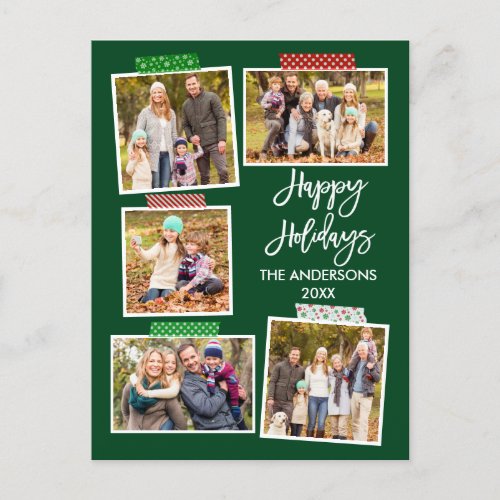 Brush Script Happy Holidays Craft Tape Green Postcard