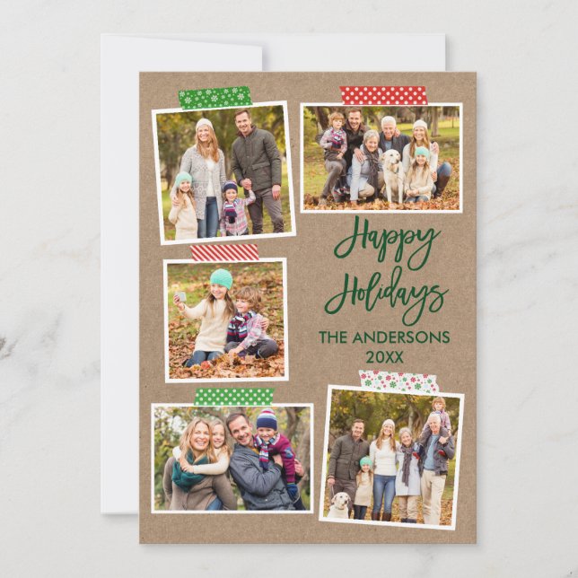 Brush Script Happy Holidays Craft Tape Kraft Holiday Card (Front)