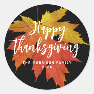 brush script happy thanksgiving classic round sticker
