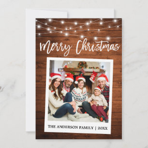 Brush Script Instant Camera Photo Wood Christmas Holiday Card