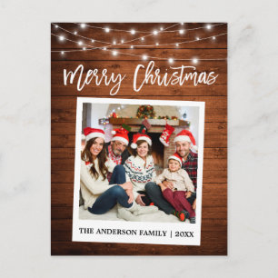 Brush Script Instant Camera Photo Wood Christmas Postcard