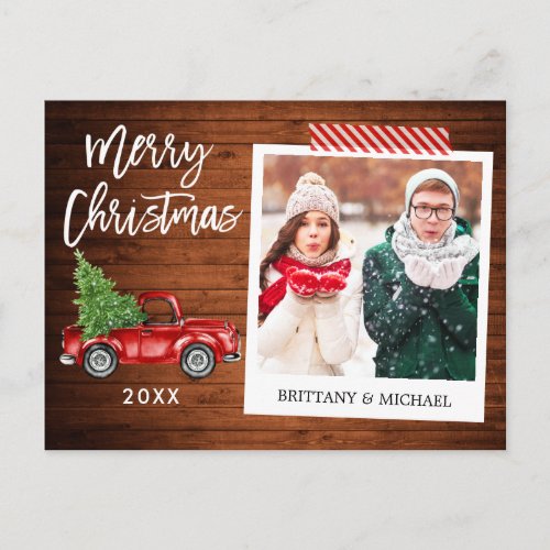 Brush Script Instant Photo Truck Christmas Tape Postcard