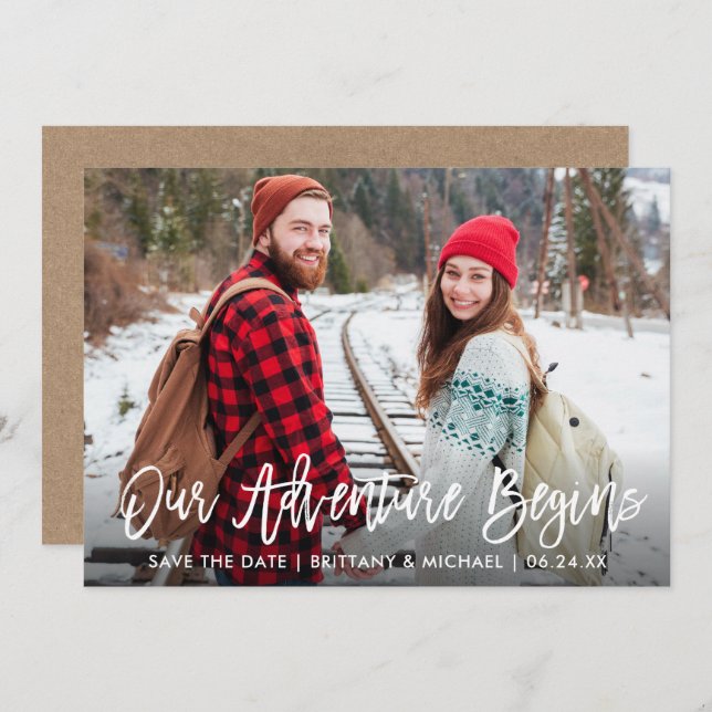 Brush Script Kraft Save The Date Adventure Card (Front/Back)