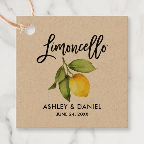 Brush Script Lemon Wedding Limoncello Kraft Favor Tags