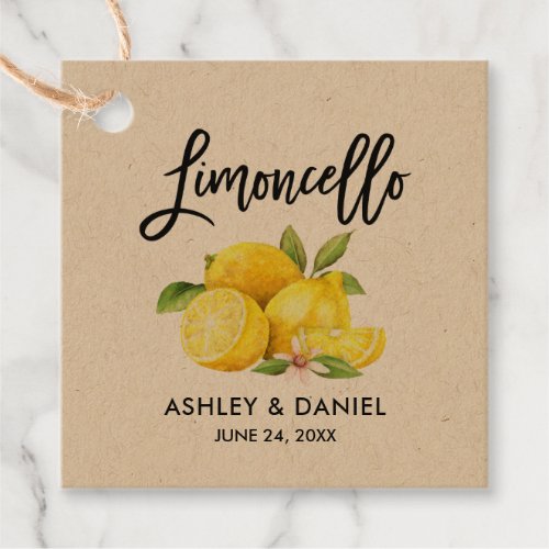 Brush Script Lemons Wedding Limoncello Kraft Favor Tags