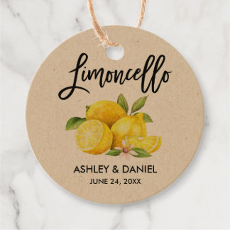 Brush Script Lemons Wedding Limoncello Round Kraft Favor Tags