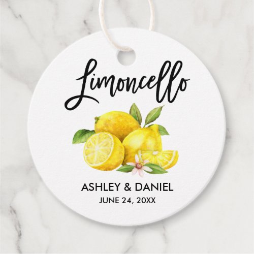 Brush Script Lemons Wedding Limoncello Round Tags