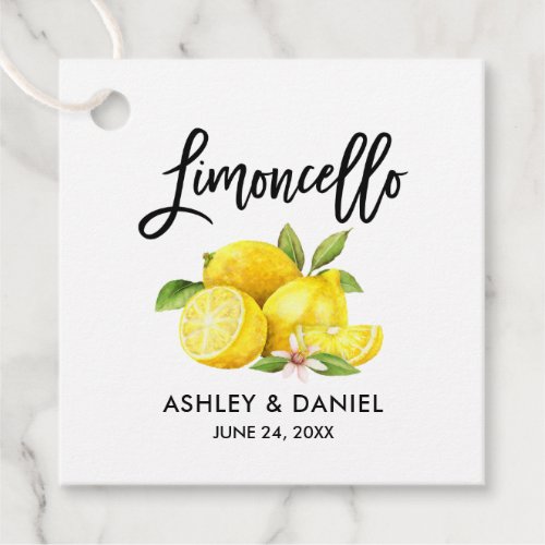 Brush Script Lemons Wedding Limoncello Square Tags