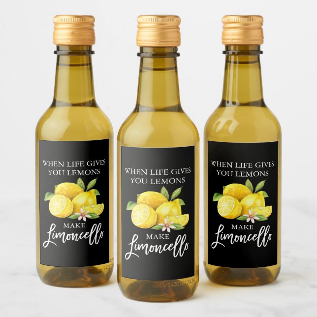 Brush Script Limoncello Black Mini Bottle Label (Bottles)