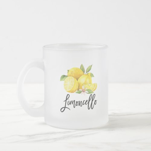 Brush Script Limoncello Lemons Frosted Glass Mug