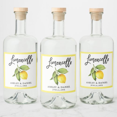 Brush Script Limoncello Watercolor Lemon Liquor Bottle Label