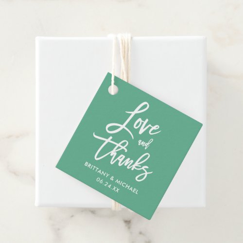 Brush Script Love and Thanks Wedding Neo Mint Favor Tags