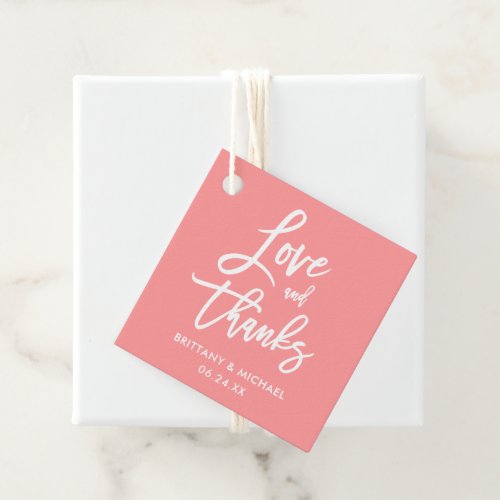 Brush Script Love and Thanks Wedding Pink Favor Tags