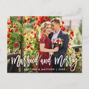 Brush Script Married & Merry Photo Christmas Postcard