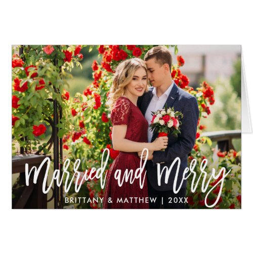 Brush Script Married  Merry Photo Fold Card