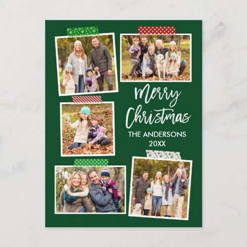 Brush Script Merry Christmas Craft Tape Green Postcard