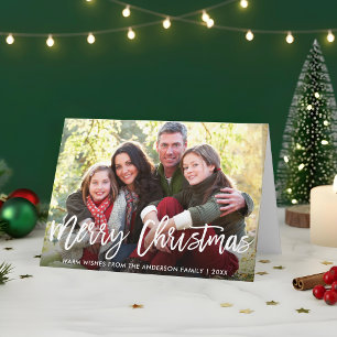Brush Script Merry Christmas Family Photo Fold Holiday Card