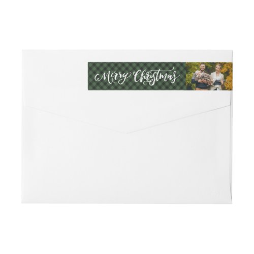 Brush Script Merry Christmas  Plaid Holiday Photo Wrap Around Label