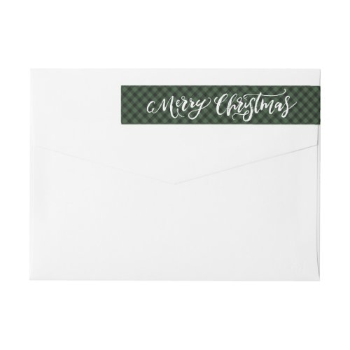 Brush Script Merry Christmas  Plaid Holiday Wrap Around Label