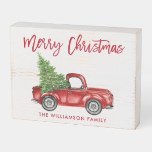 Red Truck Christmas Tree Plaques Signs Zazzle
