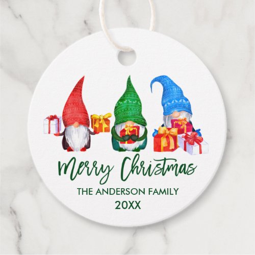 Brush Script Merry Christmas Watercolor Gnomes Favor Tags