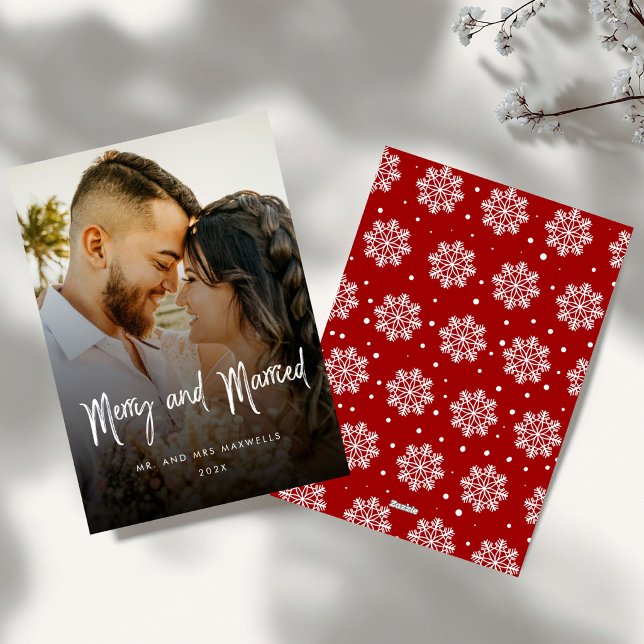 Brush Script Merry & Married Couples Christmas Holiday Card (Creator Uploaded)