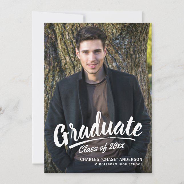 Brush Script Modern Graduation 2-Photo Party Invitation (Front)