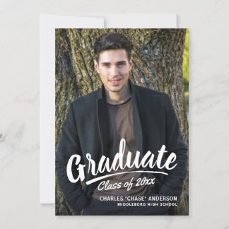 Brush Script Modern Graduation 2-Photo Party Invitation