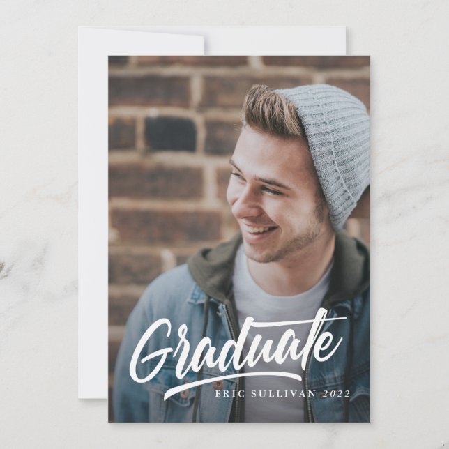Brush Script Modern Graduation 2-sided Photo Party Invitation (Front)