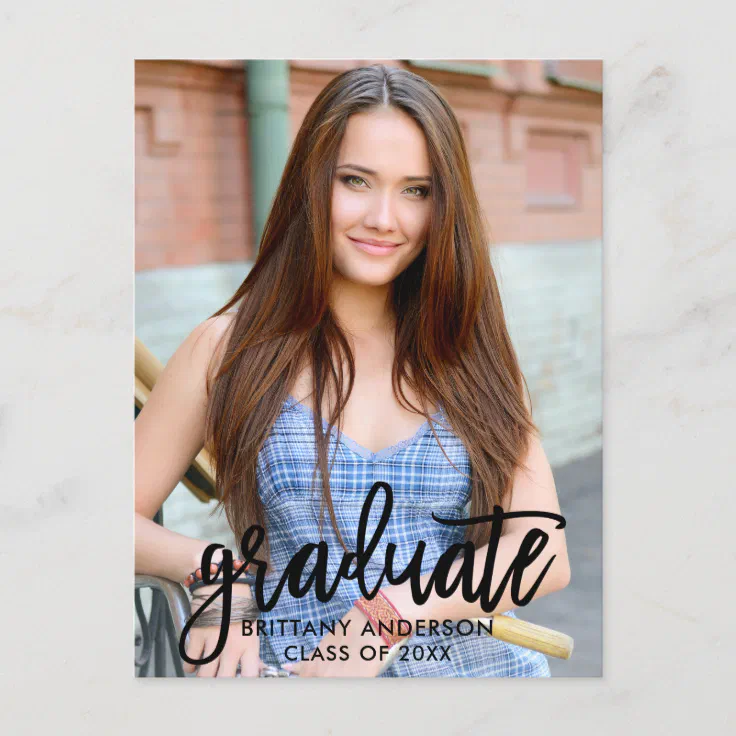 Brush Script Modern Photo Graduation Announcement | Zazzle