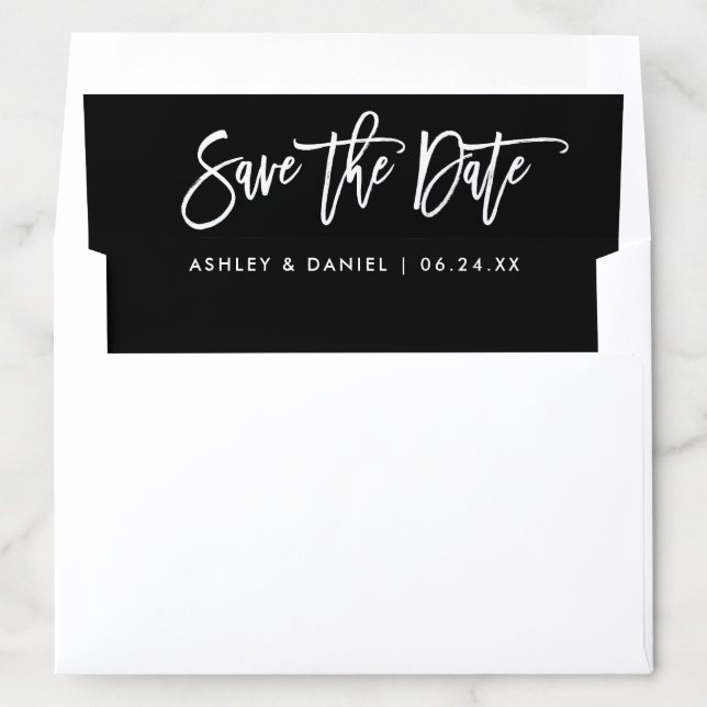 Brush Script Modern Save The Date Blk Envelope Liner (In Envelope)