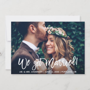 Brush Script Modern We Got Married Couple Photo Announcement