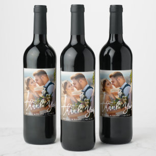 Brush Script Modern Wedding Thank You Photo W Wine Label