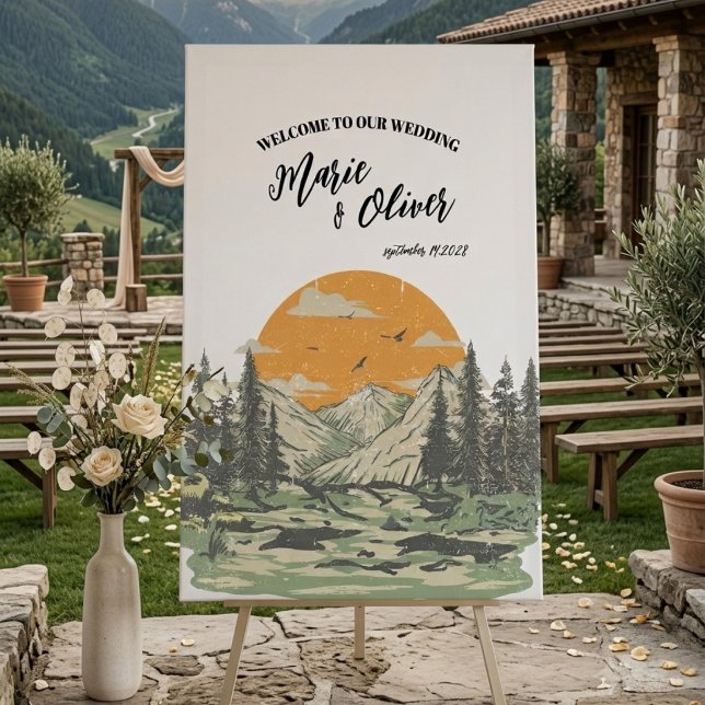 Brush Script | Mountain theme Welcome Wedding Sign (Creator Uploaded)