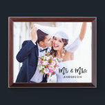 Brush Script Mr. and Mrs. Wedding Photo Plaque<br><div class="desc">Modern Brush Script Mr. and Mrs. Wedding Photo Plaque</div>