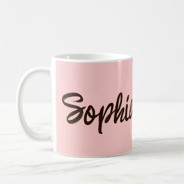 Brush Script Name Pretty Pink Personalized Mug (Left)