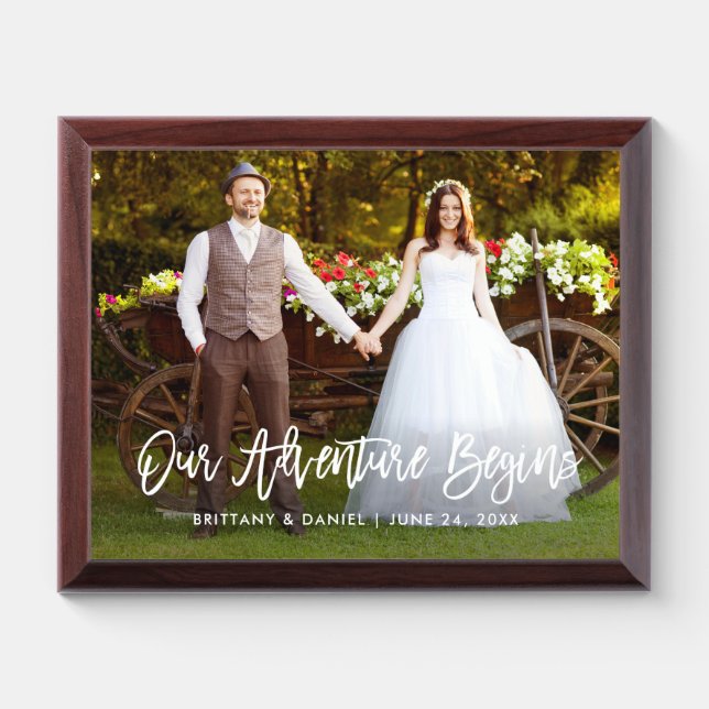 Brush Script Our Adventure Begins Photo Plaque (Horizontal)