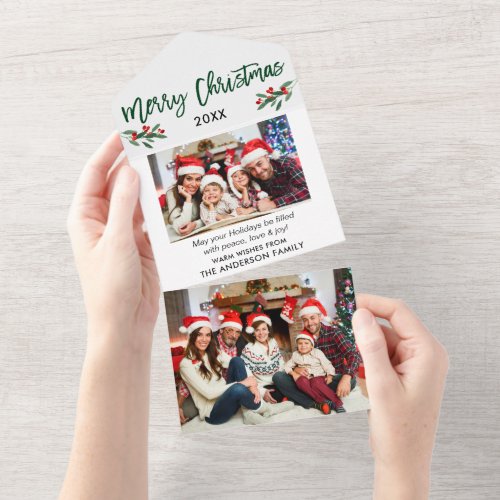 Brush Script Photo Green All In One Christmas Card