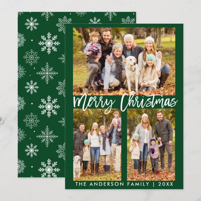 Brush Script Photo Green Merry Christmas Card SB (Front/Back)