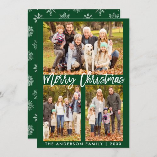 Brush Script Photo Green Merry Christmas Card SB