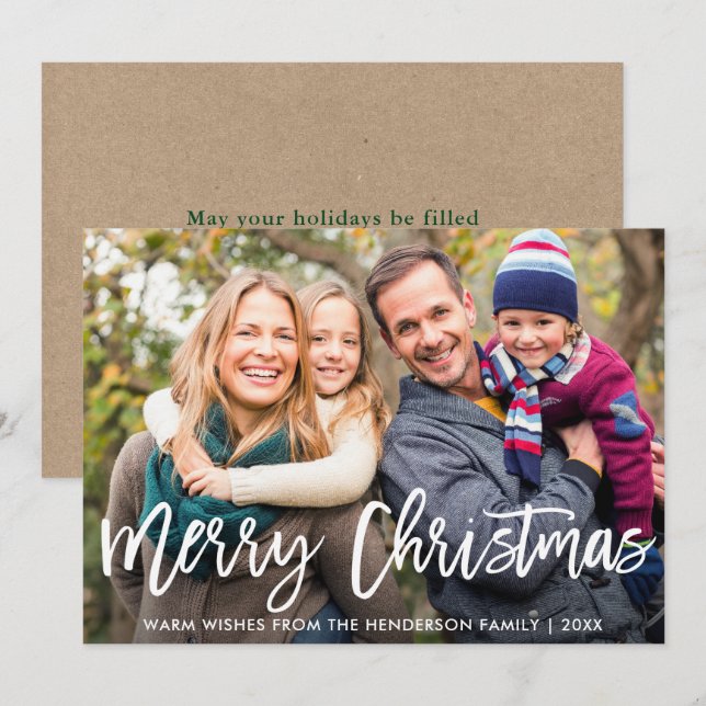 Brush Script Photo Merry Christmas Card Kraft (Front/Back)