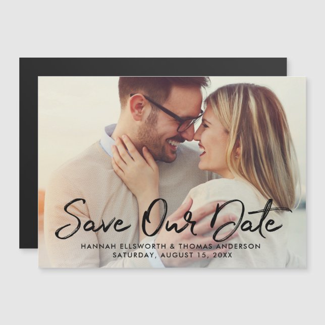 Brush Script Photo Save Our Date Magnet (Front/Back)