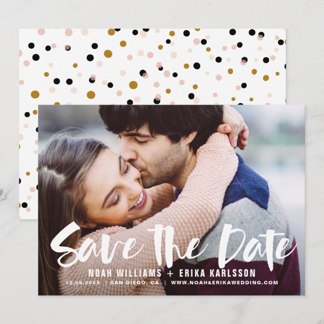 Brush Script Photo Save the Date Announcement (Front/Back)