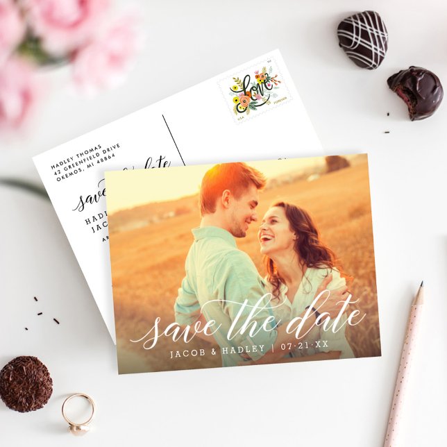 Brush Script Photo Save the Date Announcement Postcard (Creator Uploaded)