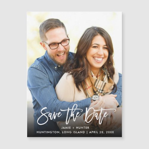 Brush Script Photo Save the Date Magnet Dark