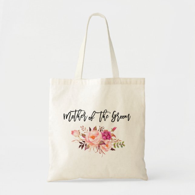 Brush Script Pink Floral Mother of The Groom Tote Bag (Front)