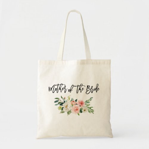 Brush Script Pink White Floral Mother of The Bride Tote Bag