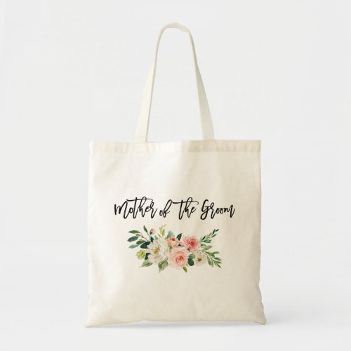 Brush Script Pink White Floral Mother of The Groom Tote Bag