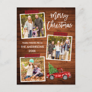 Brush Script Plaid Craft Tape Wood Truck Christmas Postcard